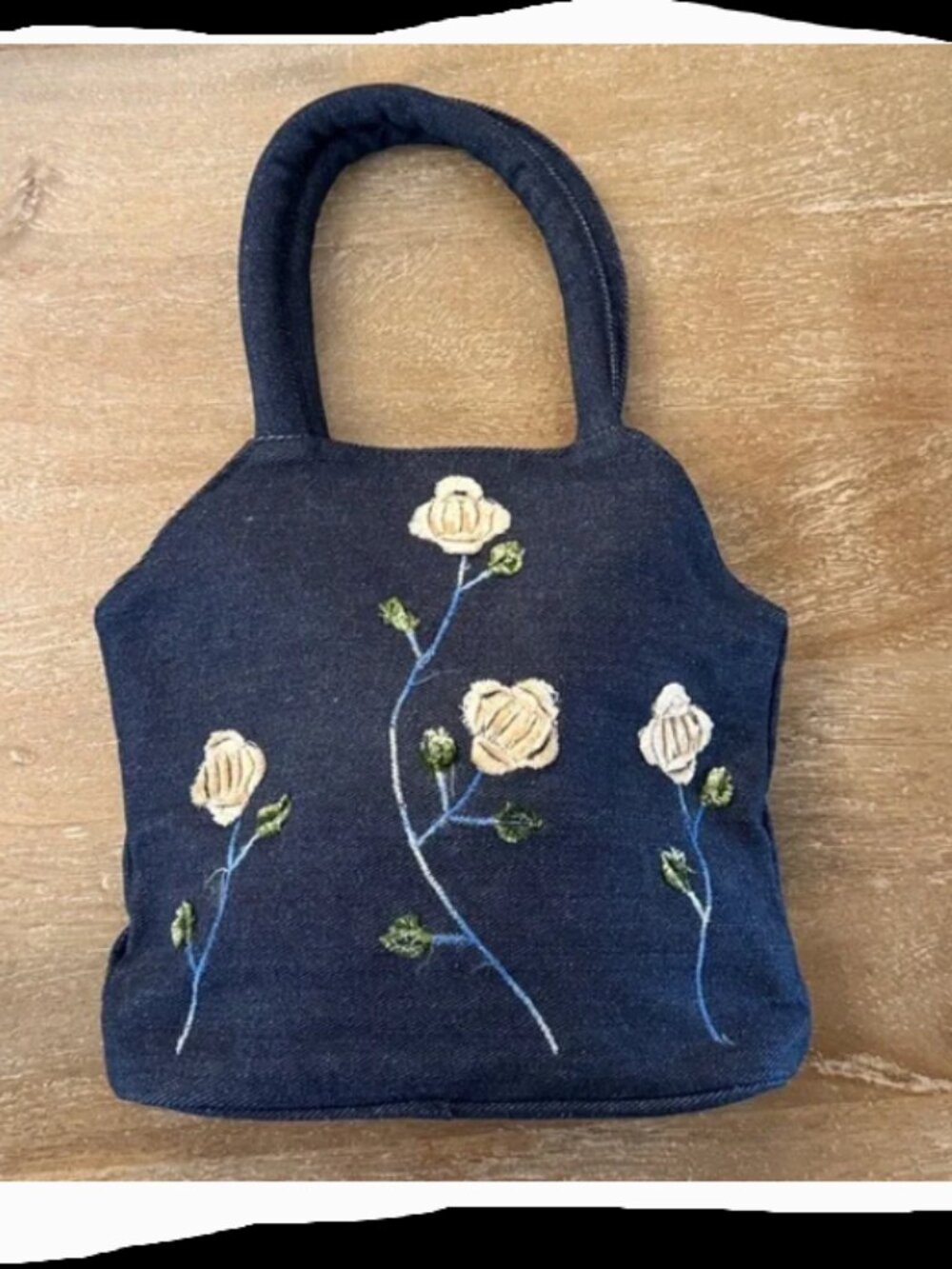 New Origins Denim Floral Embroidered Tote Bag - Picture 3 of 8